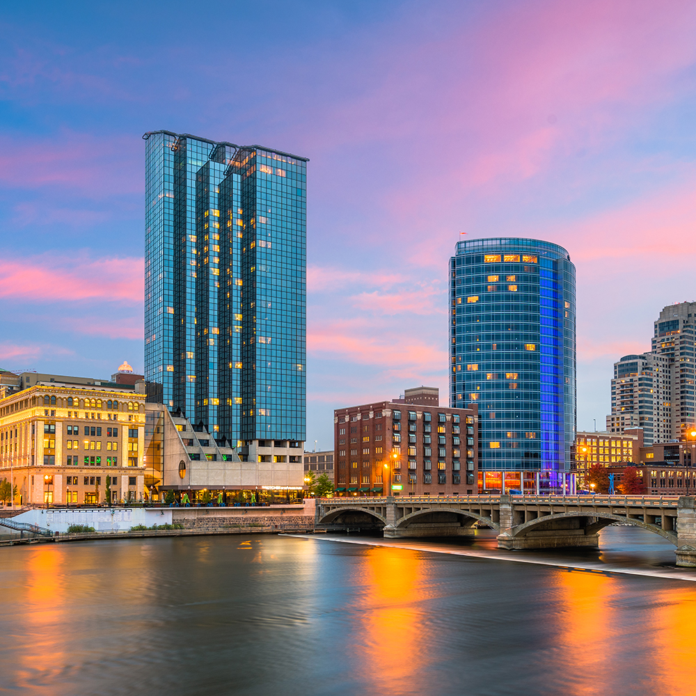 Grand Rapids skyline at dusk